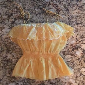 Guess yellow peplum ruffle top size S